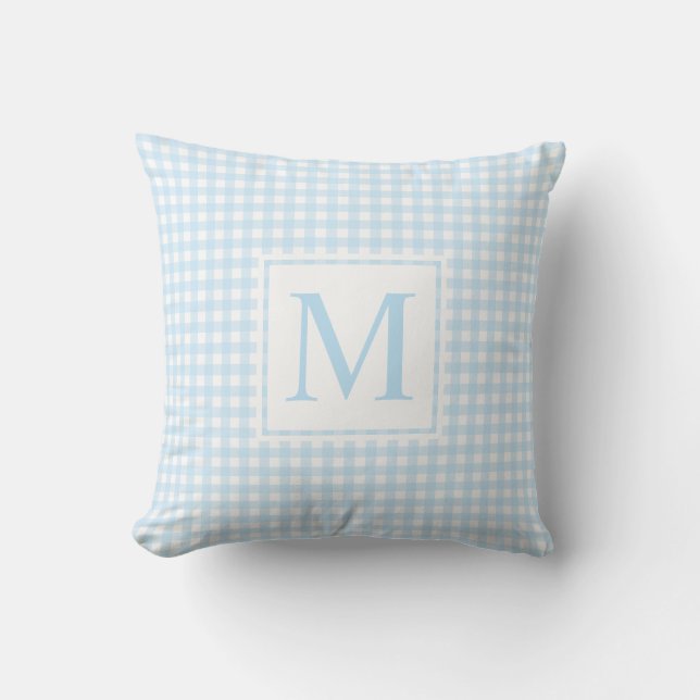 Modern Farmhouse Baby Blue Monogram Small Gingham. Kussen (Voorkant)