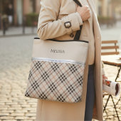 Modern Farmhouse Beige Plaid Pattern Draagtas