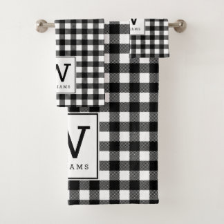 Modern Farmhouse Black Buffalo Pset Monogramed Bad Handdoek