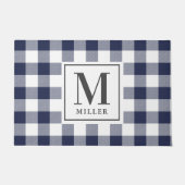 Modern Farmhouse Blue Buffalo Check Monogram Deurmat (Voorkant)