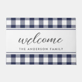 Modern Farmhouse Blue Buffalo Check Welkom Deurmat (Voorkant)