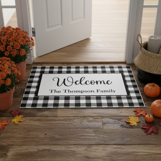 Modern Farmhouse Buffalo Pset Welkom Deurmat (Modern Farmhouse Buffalo Plaid Welcome Doormat)