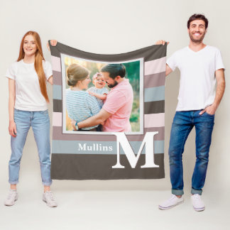 Modern Farmhouse Familienaam Foto Monogram Fleece Deken