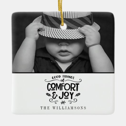 Modern Farmhouse| Foto van Black Gingham met kerst Keramisch Ornament (Voorkant)