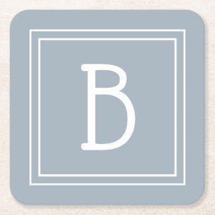 Modern Farmhouse Monogrammed Blue & White Initiaal Vierkante Kartonnen Onderzetter
