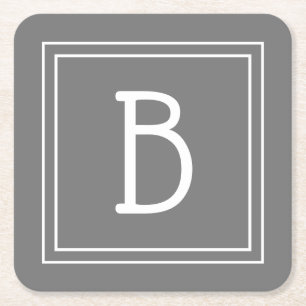 Modern Farmhouse Monogrammed Gray & White Initiaal Vierkante Kartonnen Onderzetter