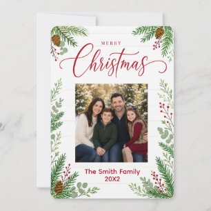 Modern Farmhouse Prettig Kerstmis Familie Foto Feestdagenkaart