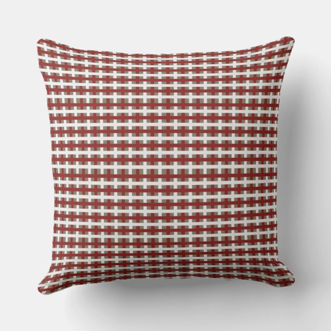 Modern Farmhouse Red White Sage Christmas Plaid Kussen (Achterkant)