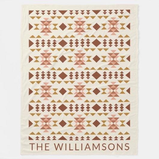 Modern Farmhouse Rustic Terracotta Geometric Name Fleece Deken (Voorkant)