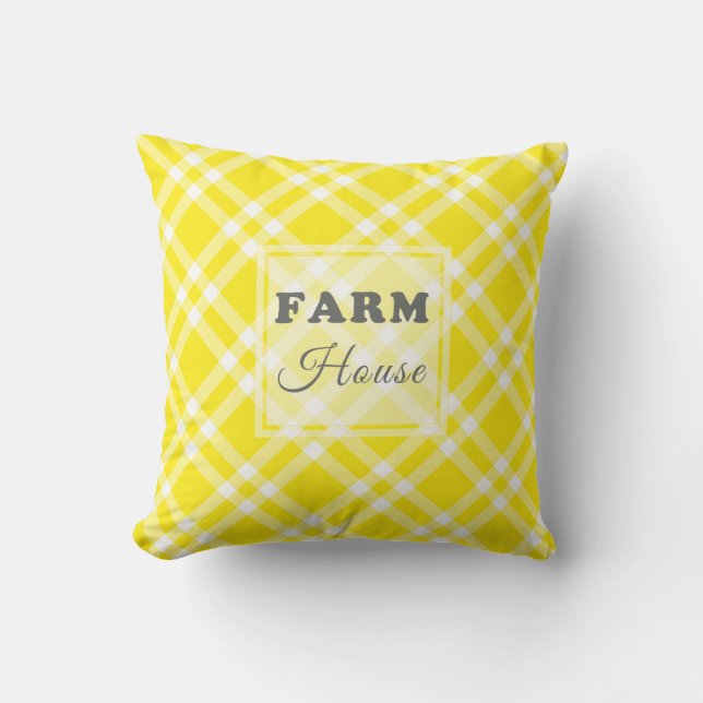 Modern Farmhouse Yellow Gingham Kussen (Voorkant)
