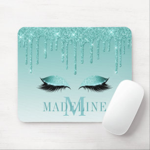 Modern fashionable Blauwgroen Glitter Lashes Monog Muismat