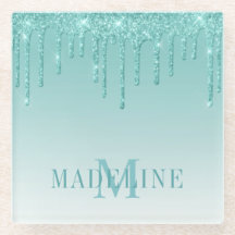Modern fashionable Blauwgroen Glitter Monogram