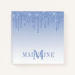 Modern fashionable Dusty Blue Glitter Monogram Notitieboek
