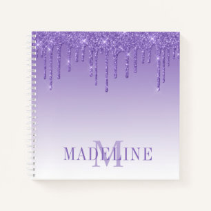 Modern fashionable Paars Glitter Monogram Notitieboek