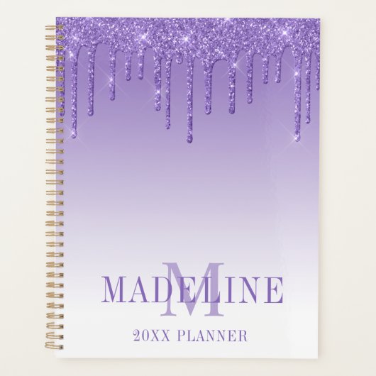 Modern fashionable Paars Glitter Monogram Planner (Voorkant)