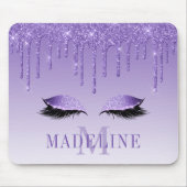 Modern Fashionable Paarse Glitter Lashes Monogram Muismat (Voorkant)