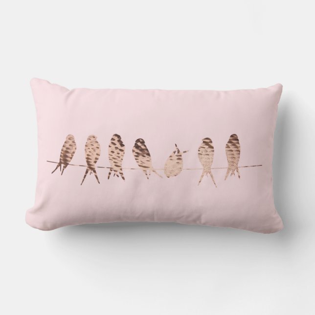 Modern Faux Copper Birds on Wire Lumbar Pillow Kussen (Voorkant)