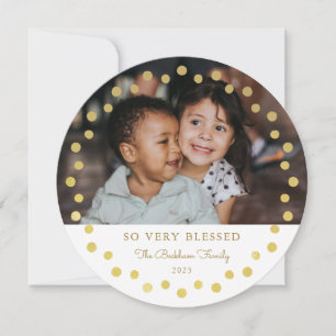 Modern Faux Folie Gold Stippen Foto Ornament White Feestdagenkaart
