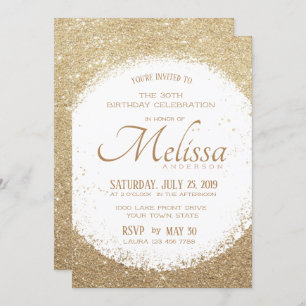 Modern Faux Glitter Gold en White Birthday Invite Kaart