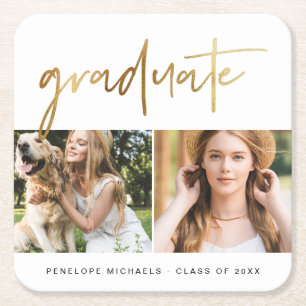 Modern Faux Gold Afstuderen fotorooster wit Vierkante Kartonnen Onderzetter