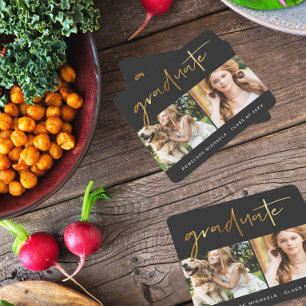 Modern Faux Gold Afstuderen Script Photo Grid Blac Vierkante Kartonnen Onderzetter
