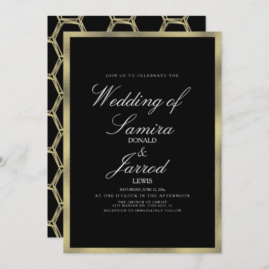 Modern Faux Gold Black Geometrical Wedding Kaart (Voorkant / Achterkant)