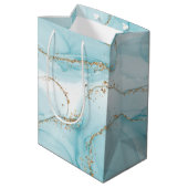 Modern Faux Gold & Blue Waterverf Marble Pattern Medium Cadeauzakje (Achterkant Gekanteld)