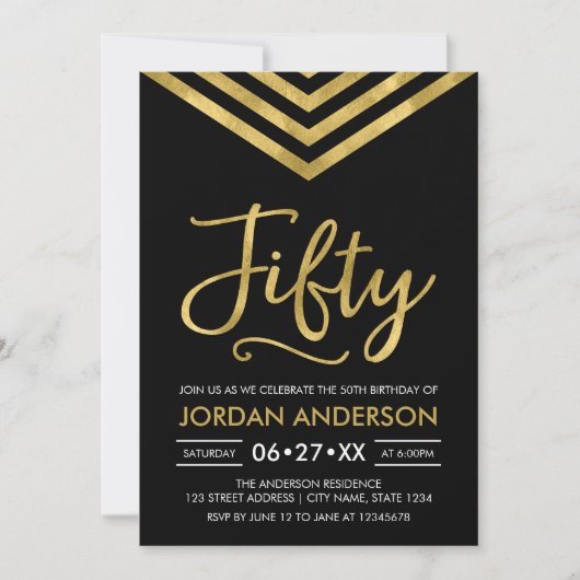 Modern Faux Gold Chevron 50th Birthday Party Kaart (Voorkant)