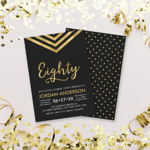 Modern Faux Gold Chevron 80th Birthday Party Kaart