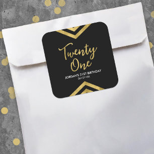Modern Faux Gold Chevron Geometric 21st Birthday Vierkante Sticker