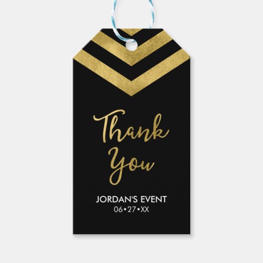 Modern Faux Gold Chevron Hartelijk dank Cadeaulabel (Voorkant)