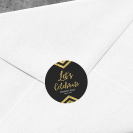 Modern Faux Gold Chevron Let's Celebrate Round Ronde Sticker
