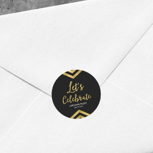 Modern Faux Gold Chevron Let's Celebrate Round Ronde Sticker