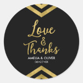 Modern Faux Gold Chevron Love and Bedankt Ronde Sticker (Voorkant)