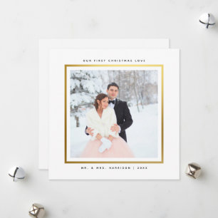 Modern Faux Gold Eerste Kerstdag Mr en Mrs Flat Feestdagenkaart