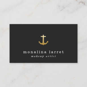 Modern Faux Gold Foil Anchor Nautical Black Visitekaartje
