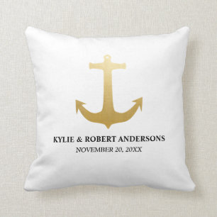 Modern Faux Gold Foil Anchor Nautical Wedding Kussen