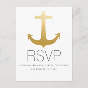 Modern Faux Gold Foil Anchor Nautical Wedding RSVP Uitnodiging Briefkaart