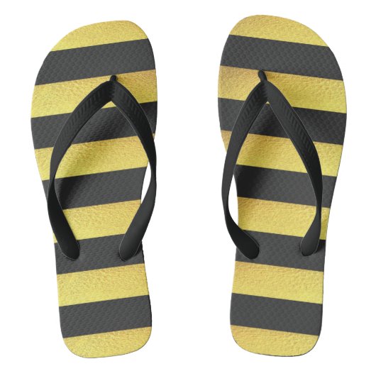 Modern Faux Gold Foil Black Stripes Teenslippers (Voetbed)