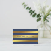 Modern Faux Gold Foil en Blue Stripes Pattern Visitekaartje (Staand voorkant)