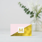 Modern Faux Gold Foil roze Monogram Visitekaartje (Staand voorkant)