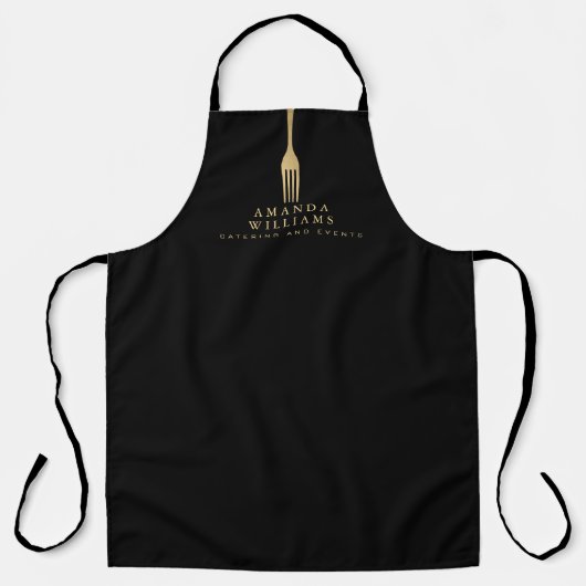 Modern Faux Gold Fork Catering Logo op zwart Schort (Voorkant)