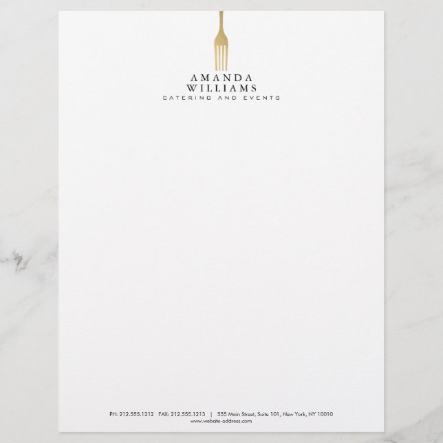Modern Faux Gold Fork Catering Logo Persoonlijk Briefhoofd (Voorkant)