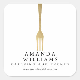 Modern Faux Gold Fork Catering Logo Vierkante Sticker