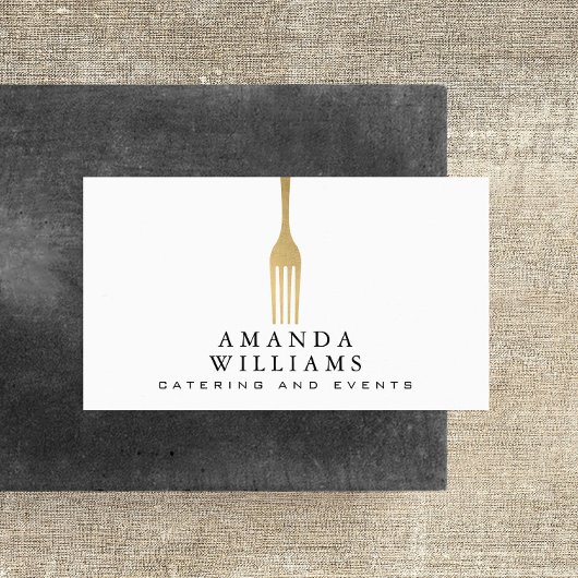 Modern Faux Gold Fork Catering Logo Visitekaartje