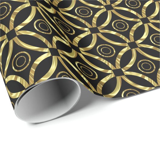 Modern Faux Gold Geometric Pattern op Black Cadeaupapier (Rol Hoek)
