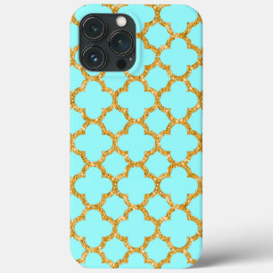 Modern Faux Gold Glitter Mosaic Quatrefoil Art iPhone 13 Pro Max Hoesje
