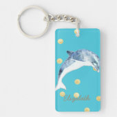 Modern, Faux Gold Glitter Polka Dots, Blue Sleutelhanger (Voorkant)