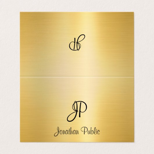 Modern Faux Gold Handgeschreven Script Monogram Visitekaartjes (Buitenkant ongevouwen)