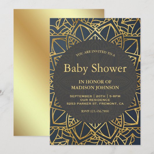 Modern Faux Gold Mandala Baby shower Kaart (Voorkant / Achterkant)